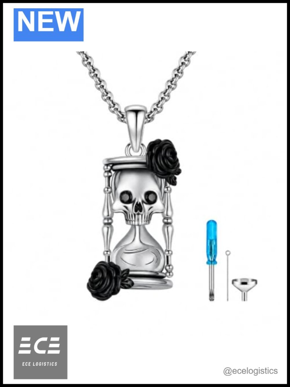 Skull Urn Pendant Necklace Memorial Cremation Jewelry Stainless Steel